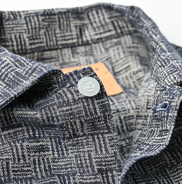 Dash Indigo 908 Basket Pattern Jacquard Thin Denim Jacket Detail