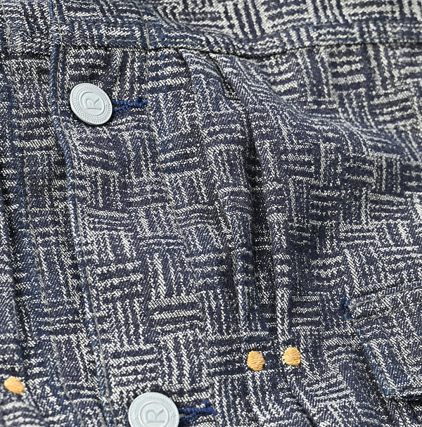 Dash Indigo 908 Basket Pattern Jacquard Thin Denim Jacket Detail