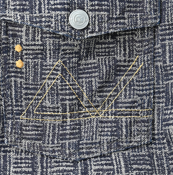 Dash Indigo 908 Basket Pattern Jacquard Thin Denim Jacket Detail