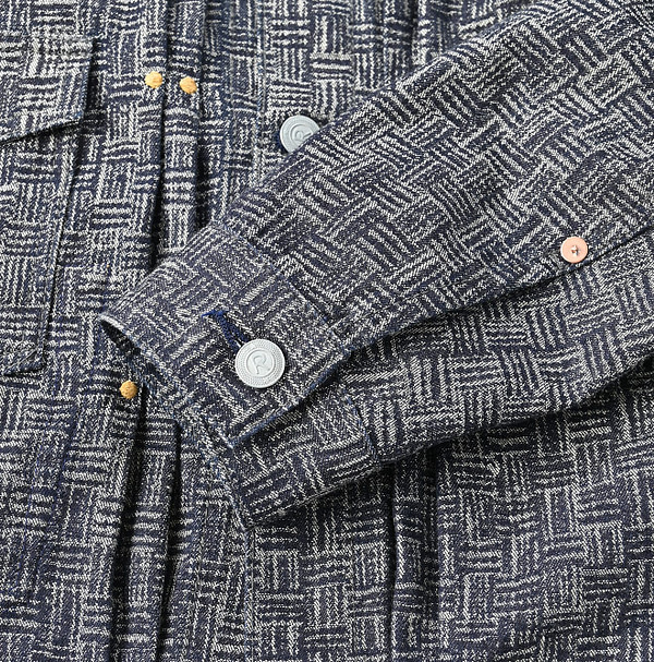 Dash Indigo 908 Basket Pattern Jacquard Thin Denim Jacket Detail