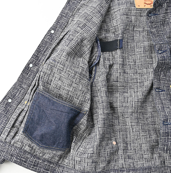 Dash Indigo 908 Basket Pattern Jacquard Thin Denim Jacket Detail