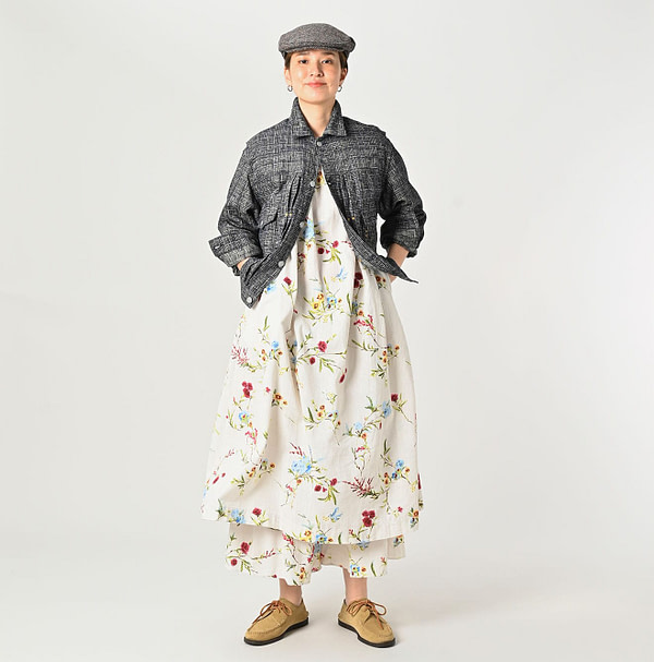 Dash Indigo 908 Basket Pattern Jacquard Thin Denim Jacket Female Model
