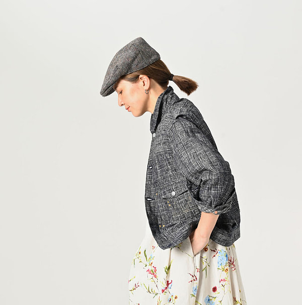 Dash Indigo 908 Basket Pattern Jacquard Thin Denim Jacket Female Model