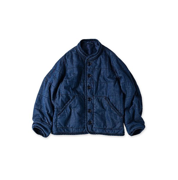 Indigo Distressed 45 Petite Denim x Atsu Nylon Stand Collar Blouson