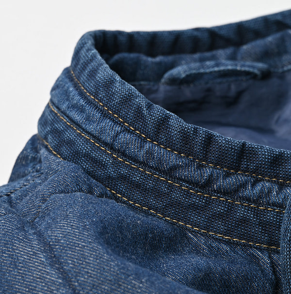Indigo Distressed 45 Petite Denim x Atsu Nylon Stand Collar Blouson Detail
