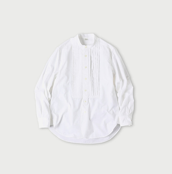 Miko 908 Loafer Pintuck Stand Collar Shirt White