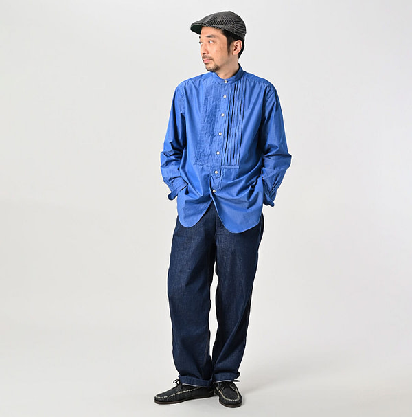 Miko 908 Loafer Pintuck Stand Collar Shirt Male Model