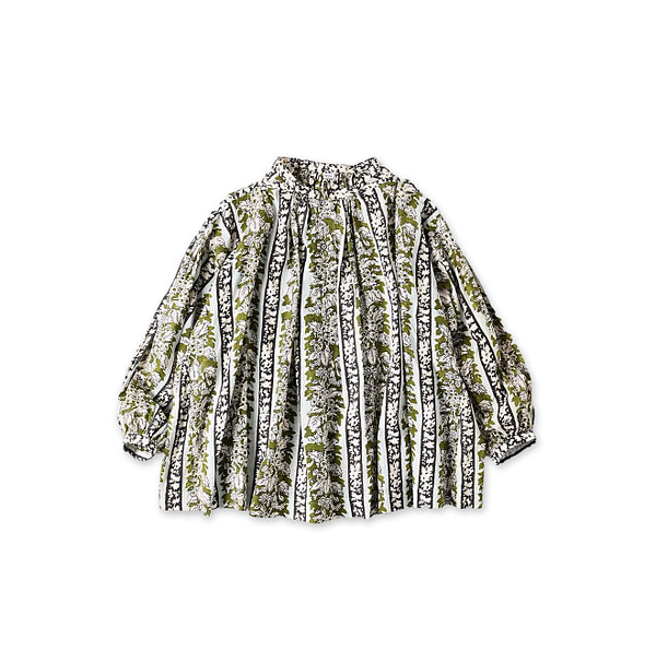 Indian Striped Flower Block Print Smock Blouse Green