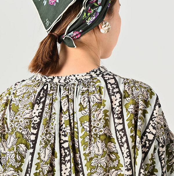 Indian Striped Flower Block Print Smock Blouse Detail