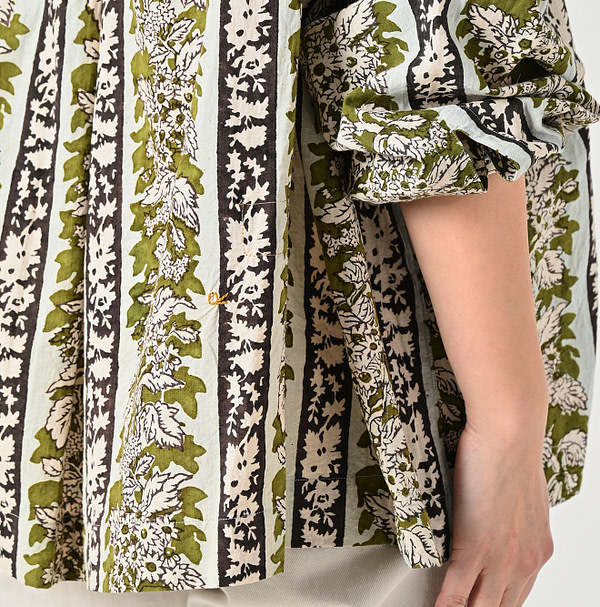 Indian Striped Flower Block Print Smock Blouse Detail