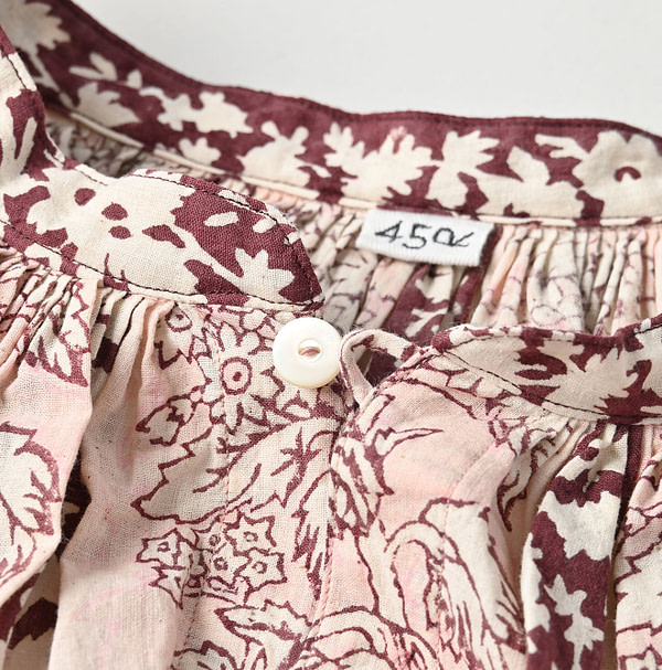 Indian Striped Flower Block Print Smock Blouse Detail