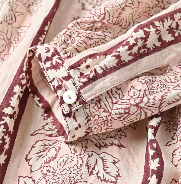 Indian Striped Flower Block Print Smock Blouse Detail
