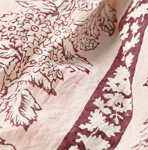 Indian Striped Flower Block Print Smock Blouse Detail