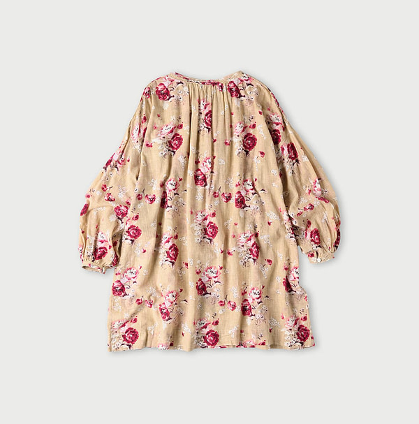 Gauze Rose Print Gather Tunic Blouse Back