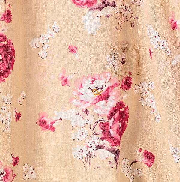 Gauze Rose Print Gather Tunic Blouse Detail