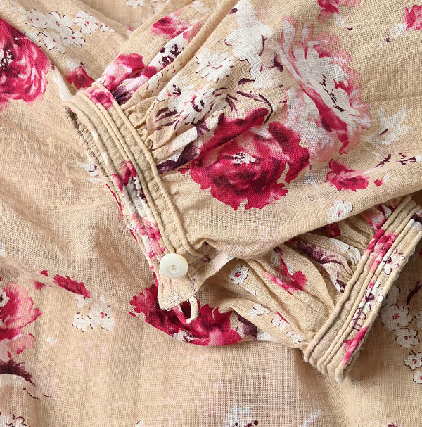 Gauze Rose Print Gather Tunic Blouse Detail