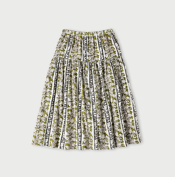 Indian Striped Flower Block Print Tiered Skirt Back