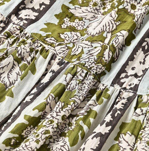 Indian Striped Flower Block Print Tiered Skirt Detail