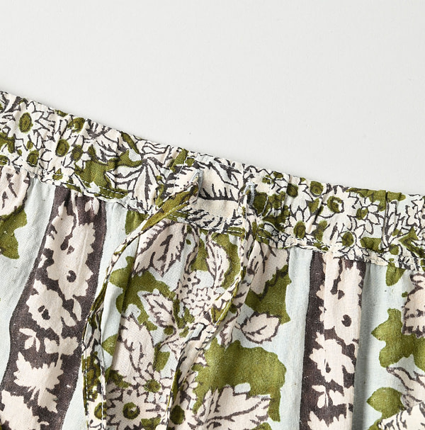 Indian Striped Flower Block Print Tiered Skirt Detail