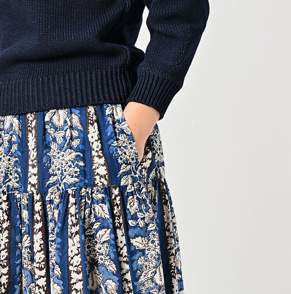 Indian Striped Flower Block Print Tiered Skirt Detail