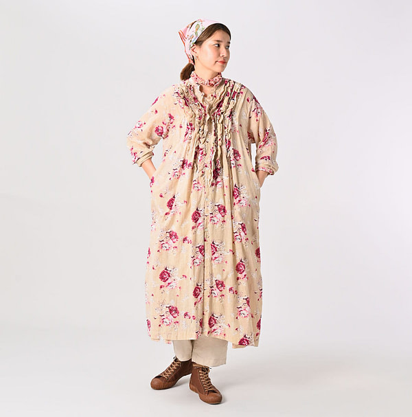 Gauze Rose Print Dress Female Model