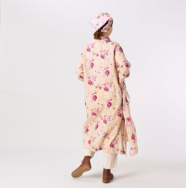 Gauze Rose Print Dress Female Model