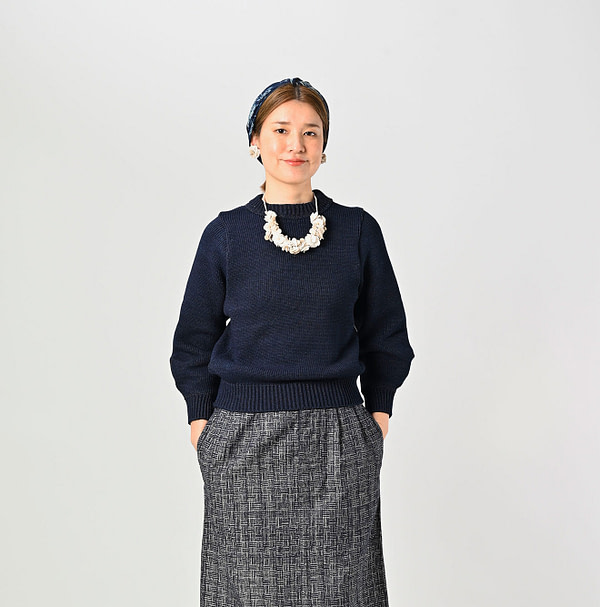 Indigo Puff Sweater Female Model