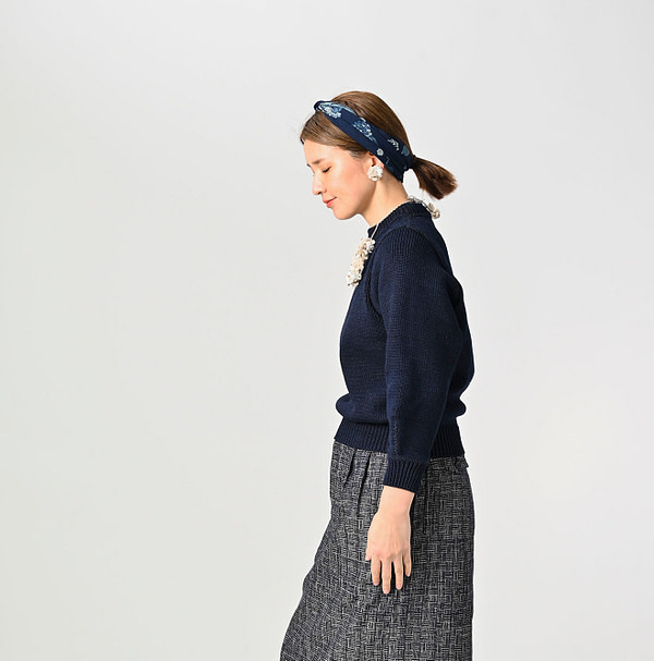 Indigo Puff Sweater Female Model