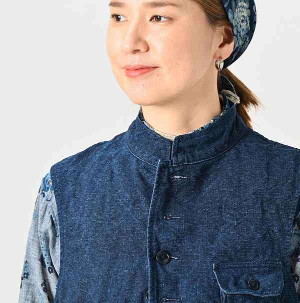 Indigo Linen Duck 908 Hunting Vest Detail