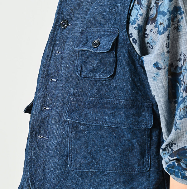 Indigo Linen Duck 908 Hunting Vest Detail