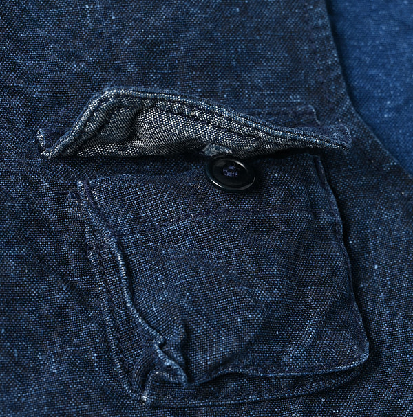 Indigo Linen Duck 908 Hunting Vest Detail
