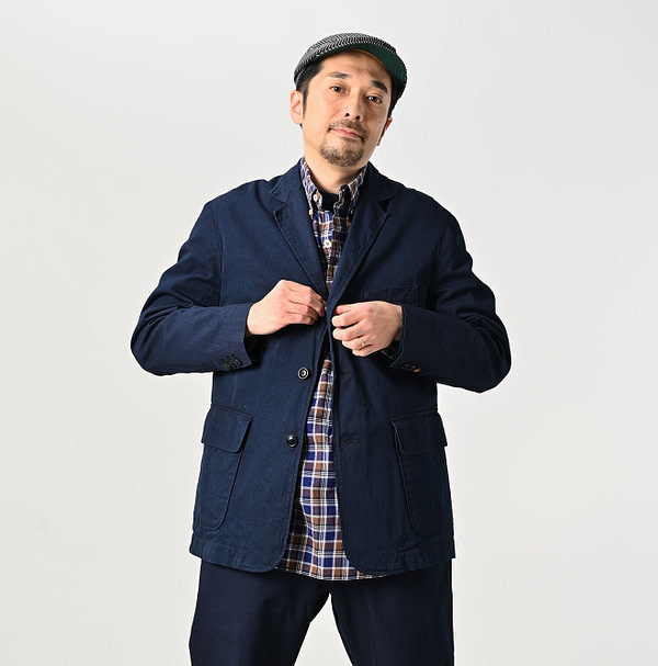 Indigo Thin Gabardine 908 Miyuki Jacket Male Model