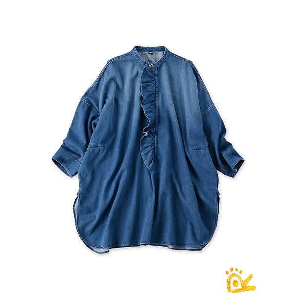 ONE ONE Futatabi Iroiro Denim Frill Tunic Zyu Shirt Denim