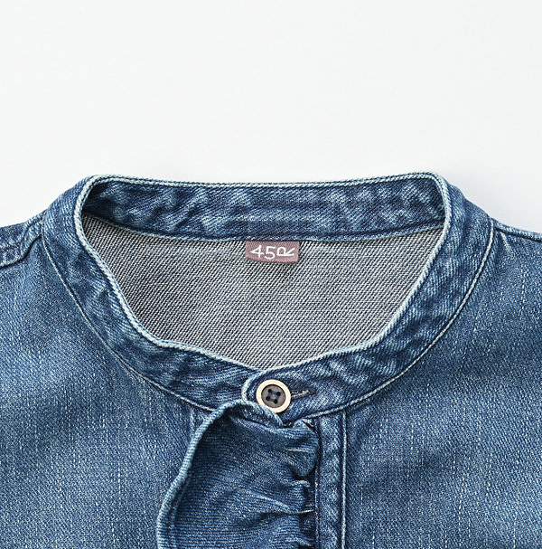 ONE ONE Futatabi Iroiro Denim Frill Tunic Zyu Detail