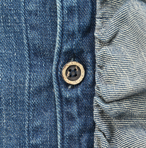 ONE ONE Futatabi Iroiro Denim Frill Tunic Zyu Detail