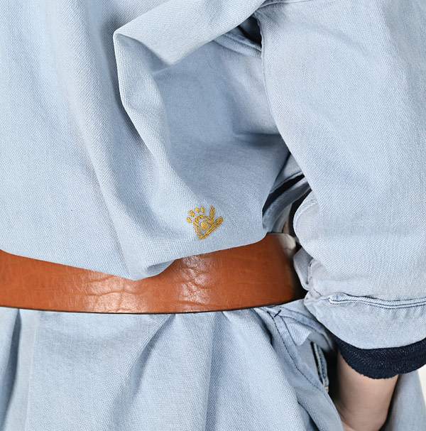 ONEONE Futatabi Okome Denim Frill Tunic Tan Detail