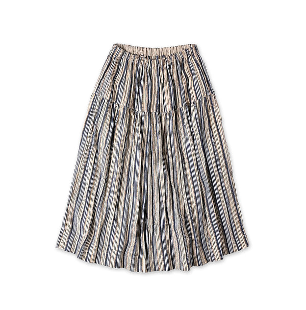 Indian Silk Tanba Cloth Tiered Skirt Kinari x Navy