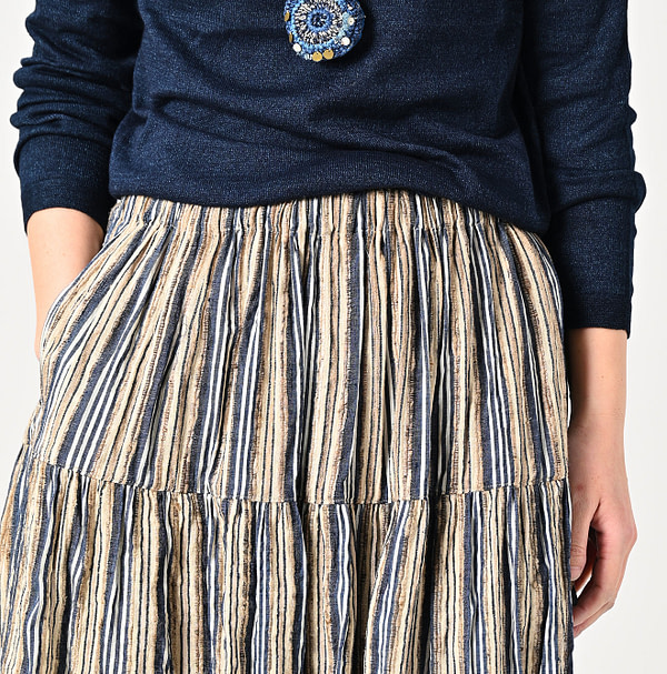 Indian Silk Tanba Cloth Tiered Skirt Detail
