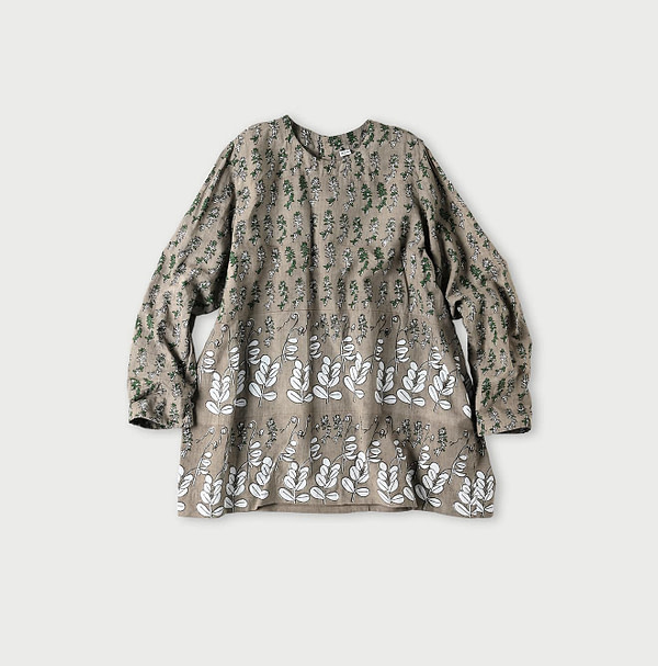 Seasonal Terms Block Print Blouse Khaki Beige