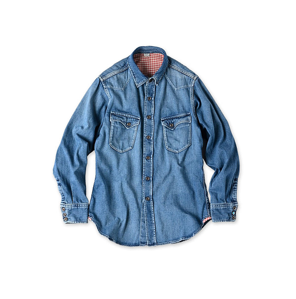Shirt Denim 908 Eastern Shirt Distressed Indigo Tan