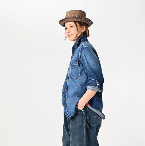 Shirt Denim 908 Eastern Shirt Distressed Female Model