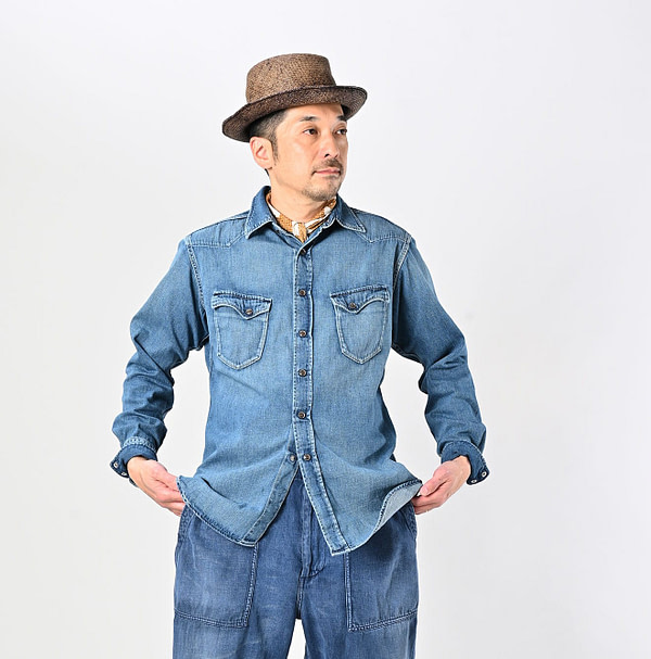 Shirt Denim 908 Eastern Shirt Distressed Male Model