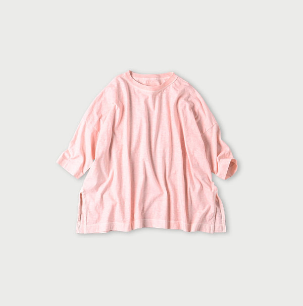 Plant Dyed Tenjiku Big Slit T-shirt Cherry Blossom