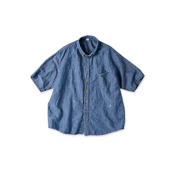 Cotton Linen Ruri Dungaree Ocean Short Sleeve Shirt Zyu