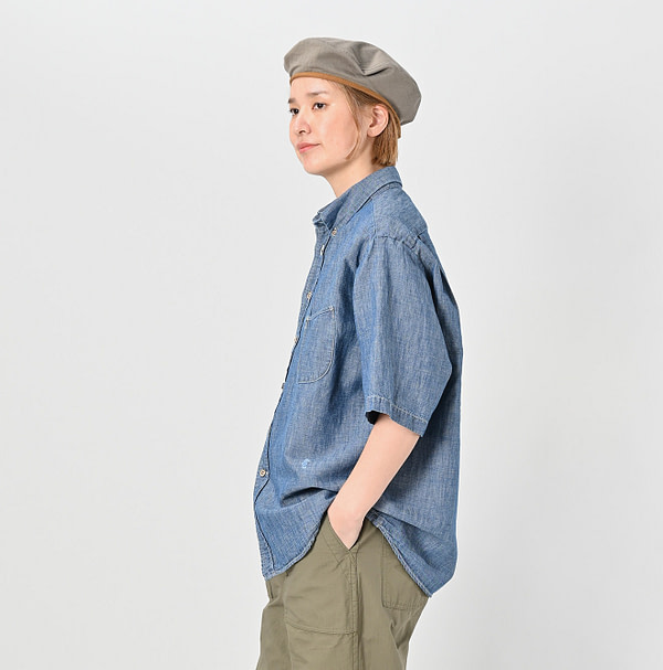 Cotton Linen Ruri Dungaree Ocean Short Sleeve Shirt Zyu Female Model