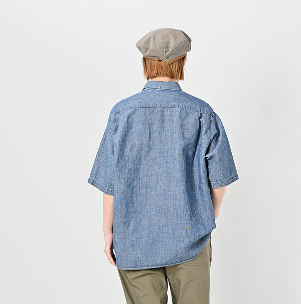 Cotton Linen Ruri Dungaree Ocean Short Sleeve Shirt Zyu Female Model