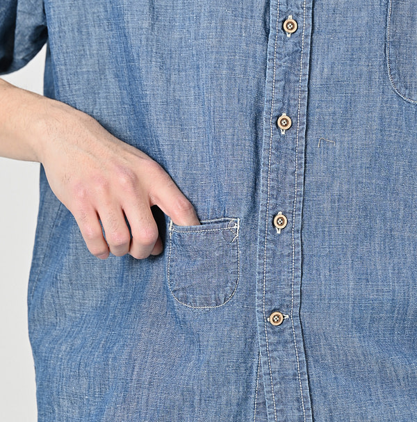 Cotton Linen Ruri Dungaree Ocean Short Sleeve Shirt Zyu Detail