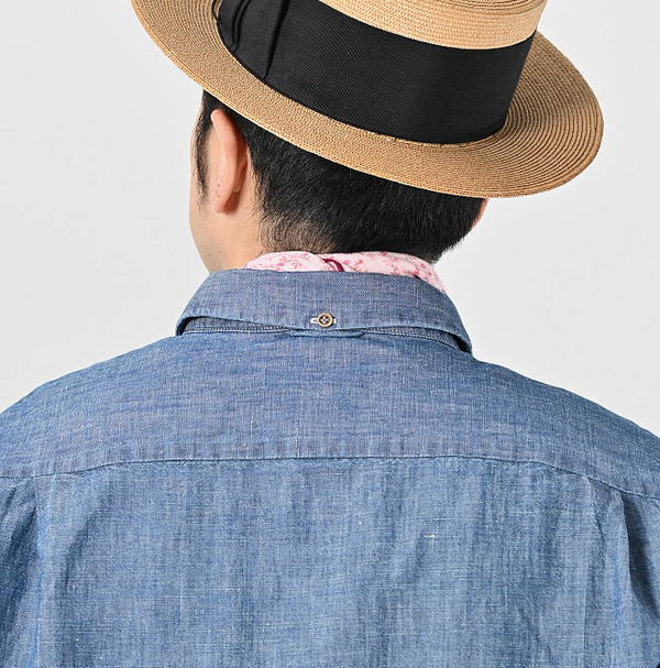Cotton Linen Ruri Dungaree Ocean Short Sleeve Shirt Zyu Detail