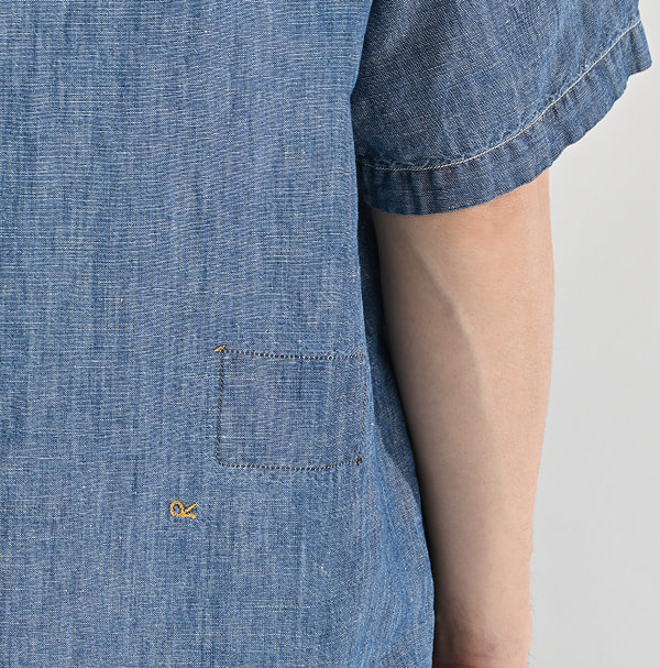 Cotton Linen Ruri Dungaree Ocean Short Sleeve Shirt Zyu Detail