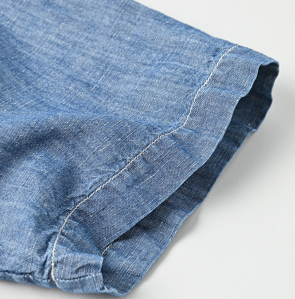 Cotton Linen Ruri Dungaree Ocean Short Sleeve Shirt Zyu Detail